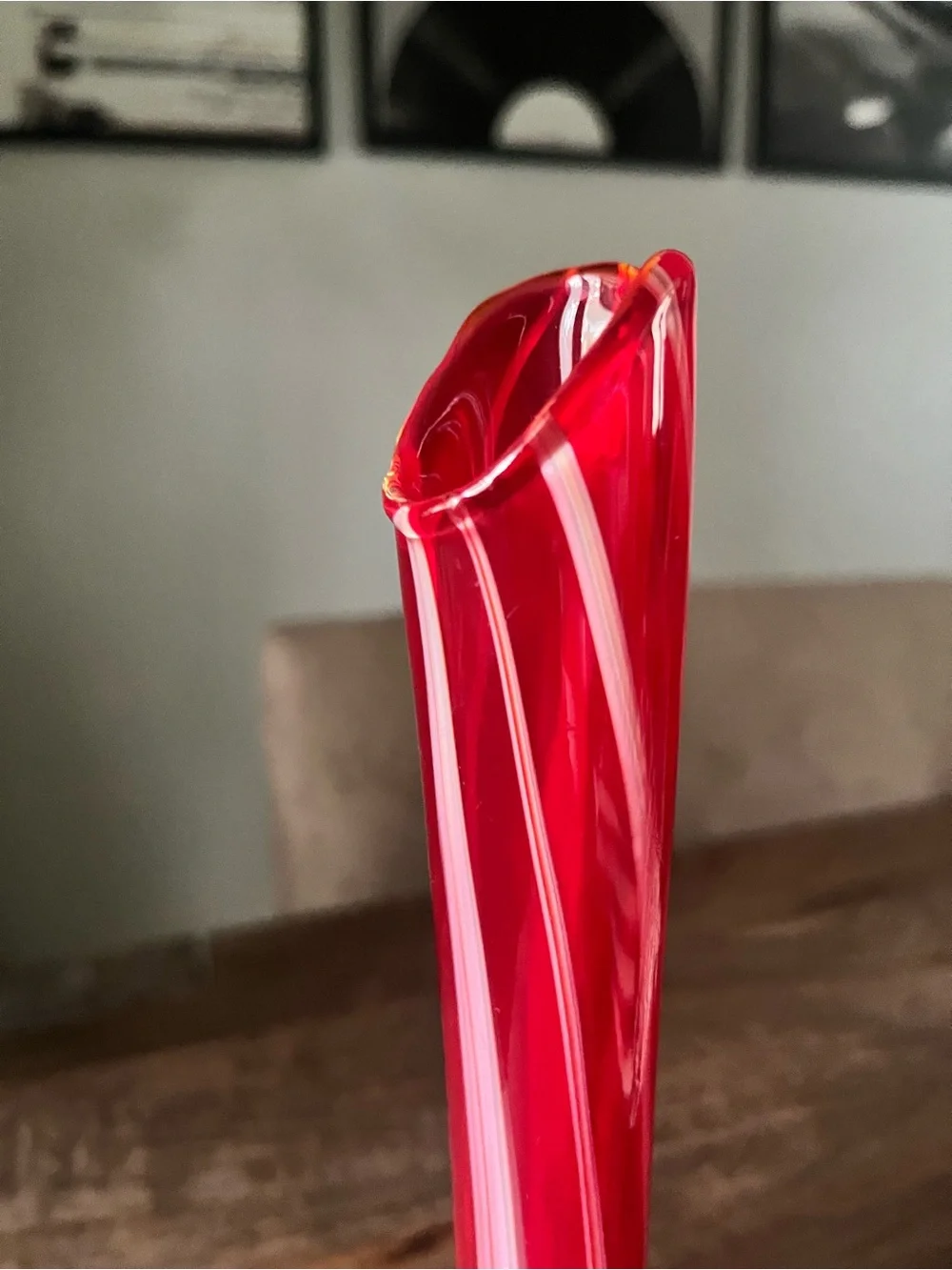 Vintage mcm Art Glass Swung Vase 10.5”